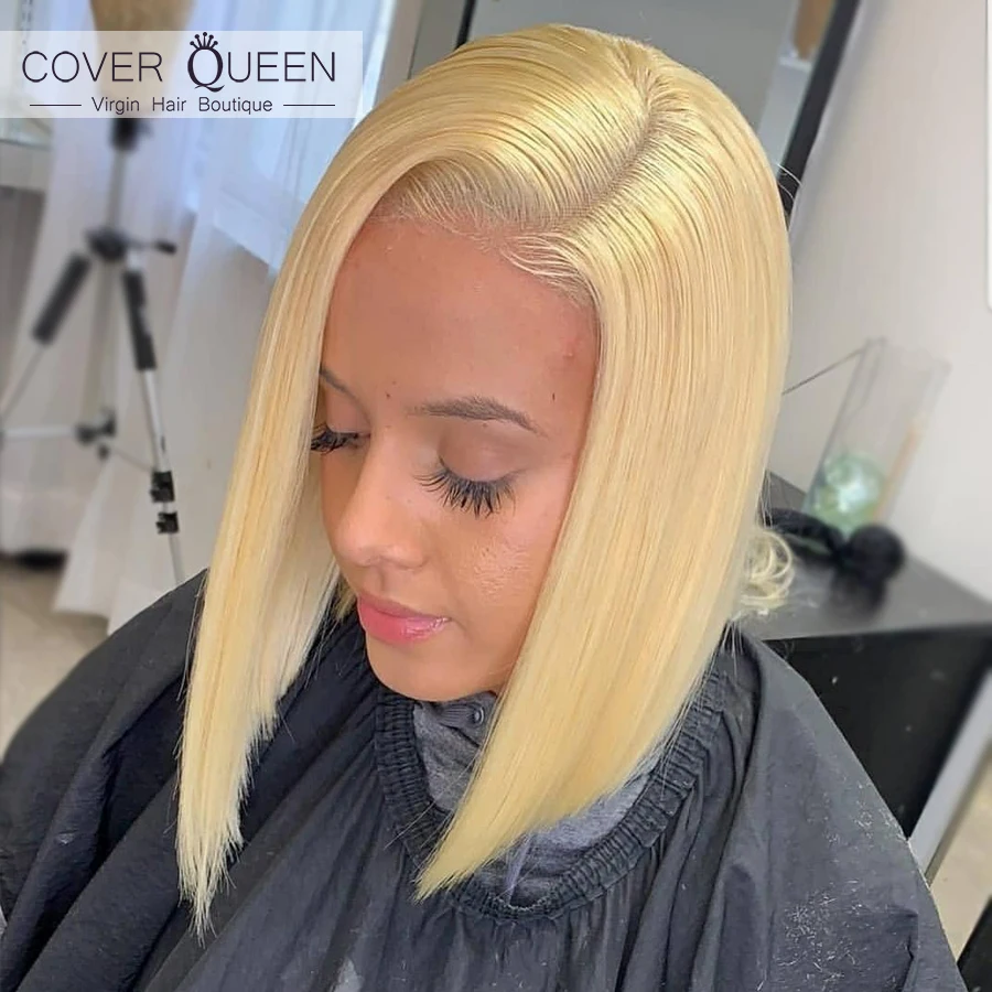 Парик для чернокожих женщин 13x4 короткий боб бразильские светлые на сетке