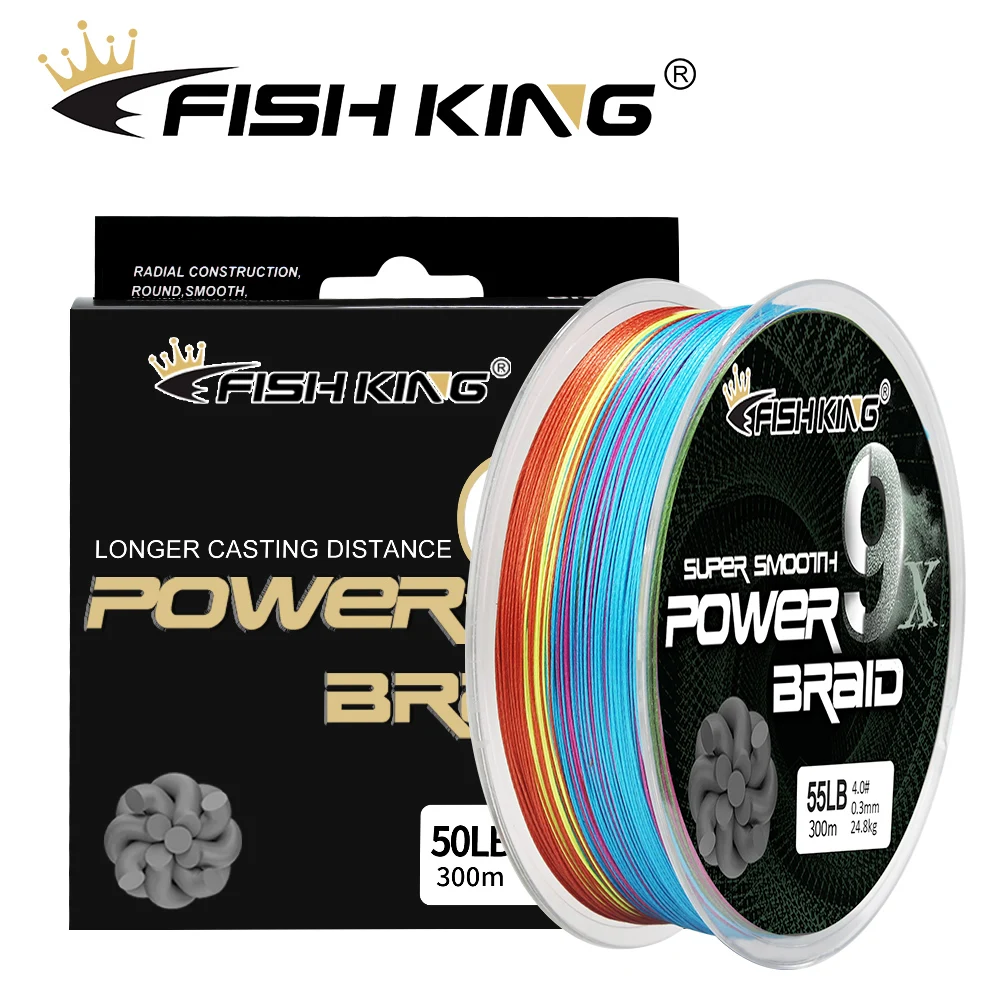 

FISH KING 300M 9 Strand PE Fishing Line Reverse Spiral Tech Multifilament Strong Carp Fishing Line 0.12mm-0.40mm 20-100LB