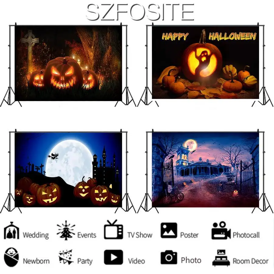 

Виниловый фон для детской фотосъемки с изображением темного замка тыквы фонаря Хэллоуина праздника вечеринки семейного украшения
