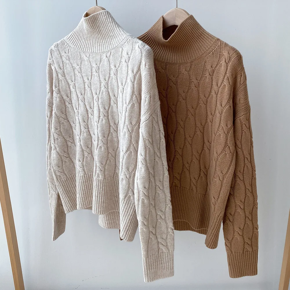 

Pattern High Hemp Neck Cashmere Sweater Women 2021 New Loose Sweater Outer Wear Autumn and Winter