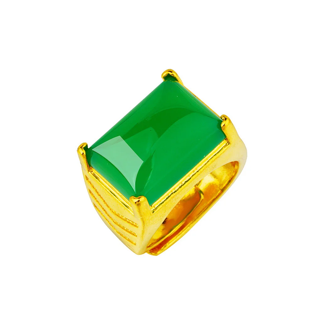 

Wedding 24K Gold Rings for Men Width Signet Square Green Rhinestone Finger Fashion Rich Man Engagement Party Jewelry Accessories