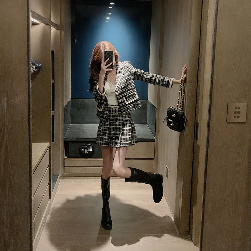 

Fall New Women's Slimming Youthful-Looking Suit Skirt Hong Kong Style Retro Chic Western Style Leisure Fashion Two-Piece Suit