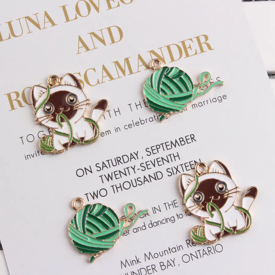 10 шт./пакет Эмаль Подвеска шерстяными помпонами игровой мяч Кот Сделай Сам