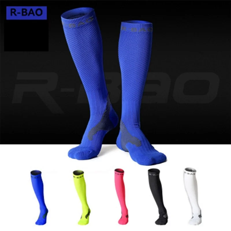 R-BAO 1 Pair Professional men's Cycling Long Socks Bike Anti-slip Running Compression Sport Socks Ankle Leg Shin Guard Protector