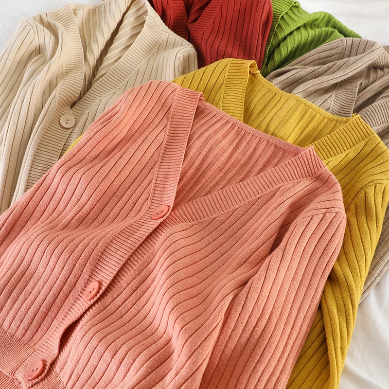 Короткий кардиган Женский трикотажный свитер с V-образным вырезом пальто топы