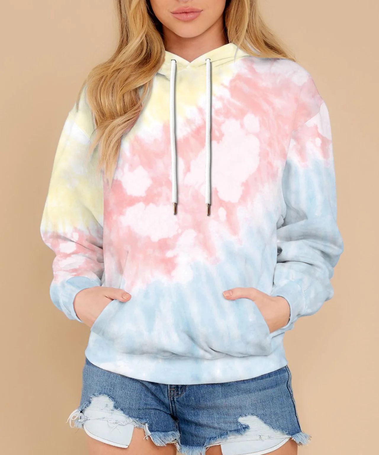 

Hoodies Women Tie Dye Print Sweatshirt Oversized Drawstring Long Sleeve Winter Streetwear Tops Star Pullover Sweat Femme