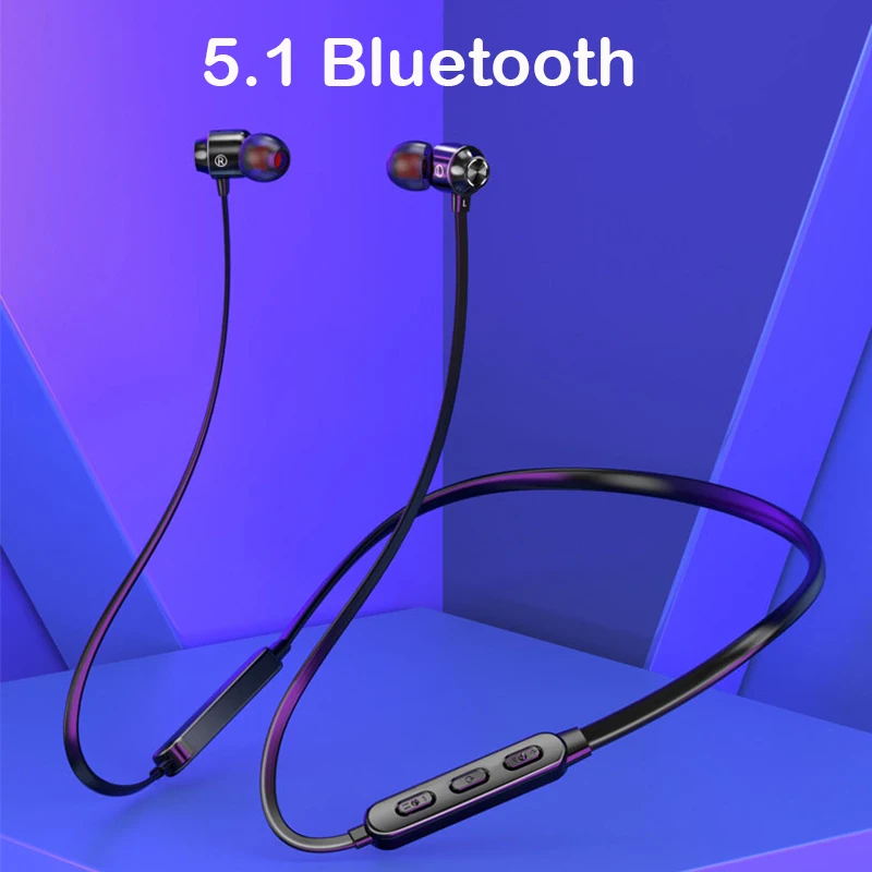 

5.1 Bluetooth Earphone Sports Neckband Magnetic Wireless earphones Stereo Earbuds Music Metal Headphones With Mic For All Phones