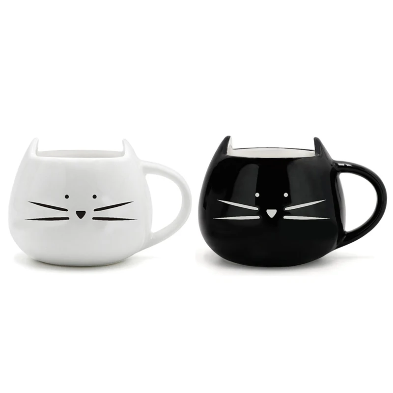 

400 ml Черный и белый цвета Cat керамические кружки комплект милый кот дизайн кружка для кофе kawaii любителей кошек пару кружек