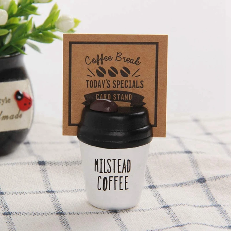 

4 Pack Wooden Memo Clip Coffee Cup Design Cute Message Holder for Business Card Desk Decoration White