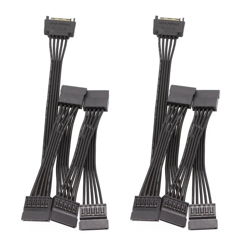 

Сплиттер питания для жестких дисков, 2 шт., SATA, 15 контактов, от 1 до 5, кабель питания для ПК «сделай сам», кабель питания SATA 15 контактов, 60 см