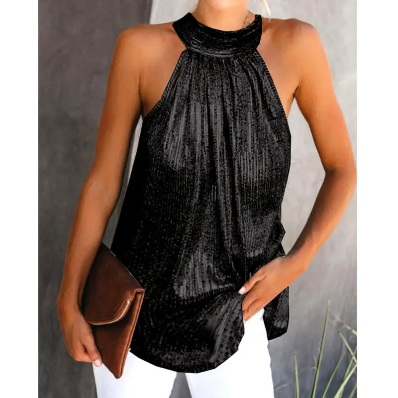 Женский Летний жилет без рукавов с лямкой на шее Женская туника свободные топы