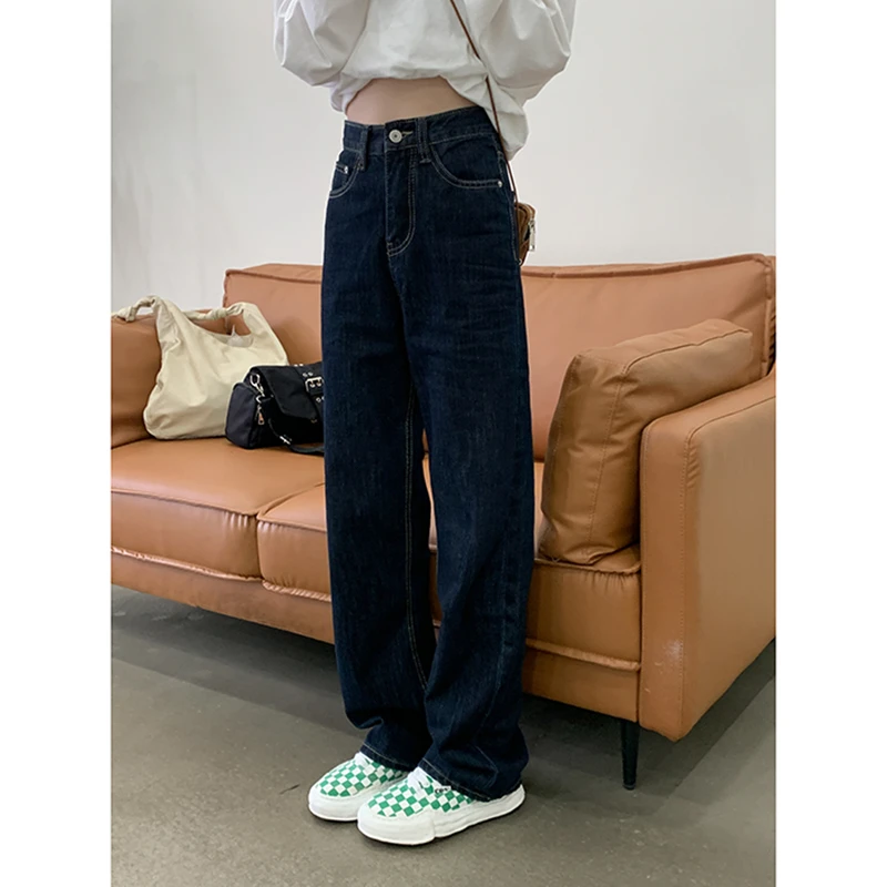 Vintage High Waist Women Blue Jeans Korean Fashion Streetwear Wide Leg Jean Female Denim Trouser Straight Baggy Mom Denim Pants