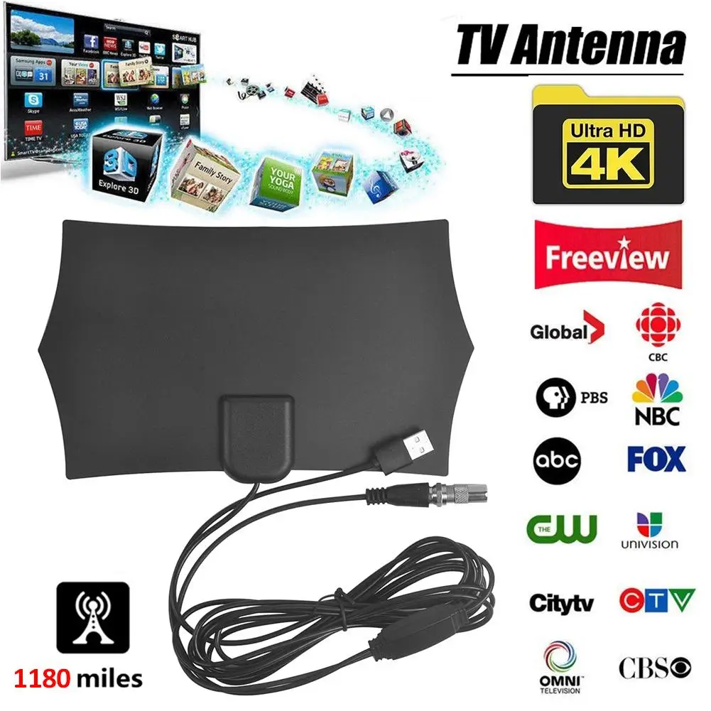 Новинка 2019 цифровая HDTV антенна 4K внутренняя усиленная диапазон 1180 миль с HD1080P