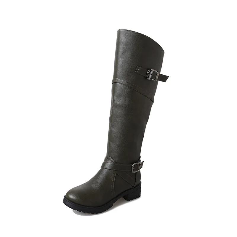 

autumn and boots thick heel large belt winter new buckle medium length high tube women's Boots