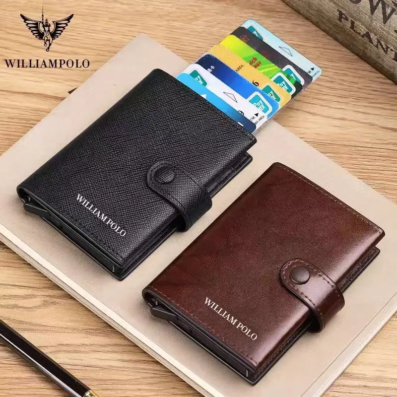 Кошелек WILLIAMPOLO Rfid для мужчин тонкий бумажник из 100% натуральной кожи с маленькими