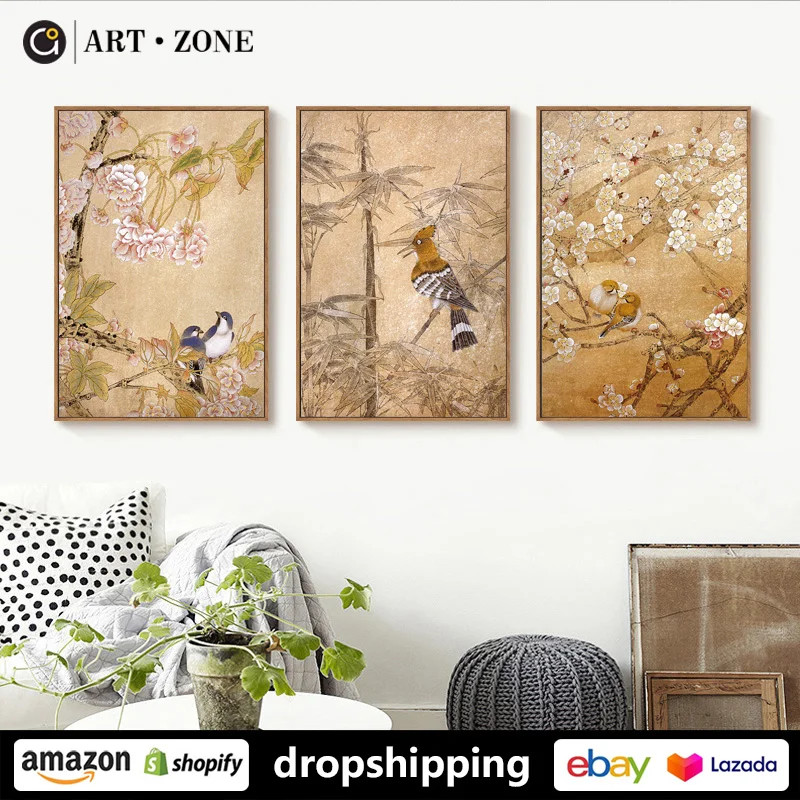 

Retro Bird Plant Flower Chinese posters prints canvas paintings wall art for living room decor for bedroom aesthetic Artwork
