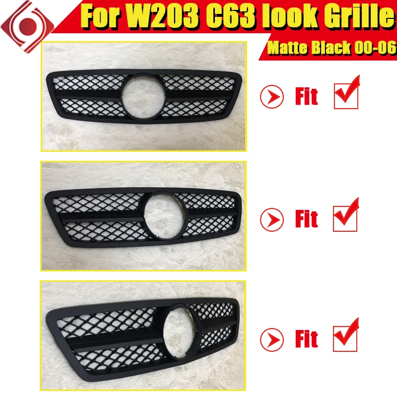 Для Mercedes C Class C203 W203 Sedan Sports C63 Grill Grills ABS Matter Black Add on Style прямая 1:1 замена 2000-06 |