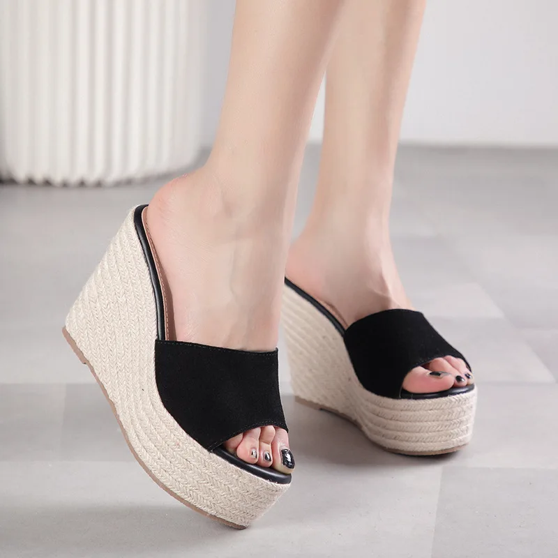 

Slippers Casual Women's Shoes With Platform Pantofle On A Wedge Slides Heeled Mules Low Luxury 2021 High PU Rome Fashion Pumps F