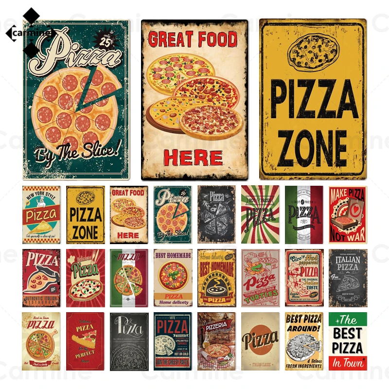 

Metal Sign Great Food Tin Plate Pizza Metal Poster Tin Sign Fast Food Wall Stickers Vintage Wall Art Metal Plaque for Home Decor