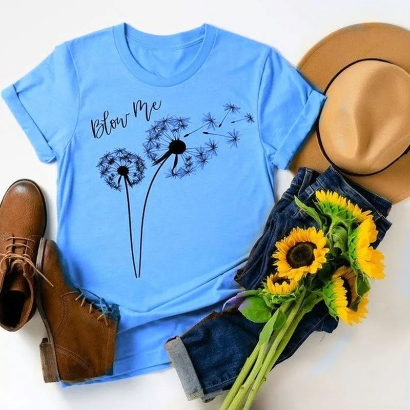 

Double Dandelion Print T Shirt Women Short Sleeve O Neck Loose Tshirt Summer Women Tee Shirt Tops Camisetas Mujer