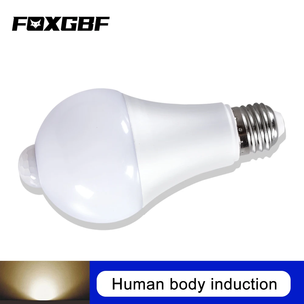 FOXGBF лампада светодиодный 12 Вт 15 18 движения PIR Сенсор лампы 85-265V E27 инфракрасное