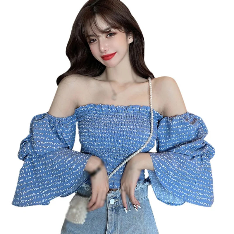 

Женская летняя шифоновая блузка с открытыми плечами и коротким рукавом