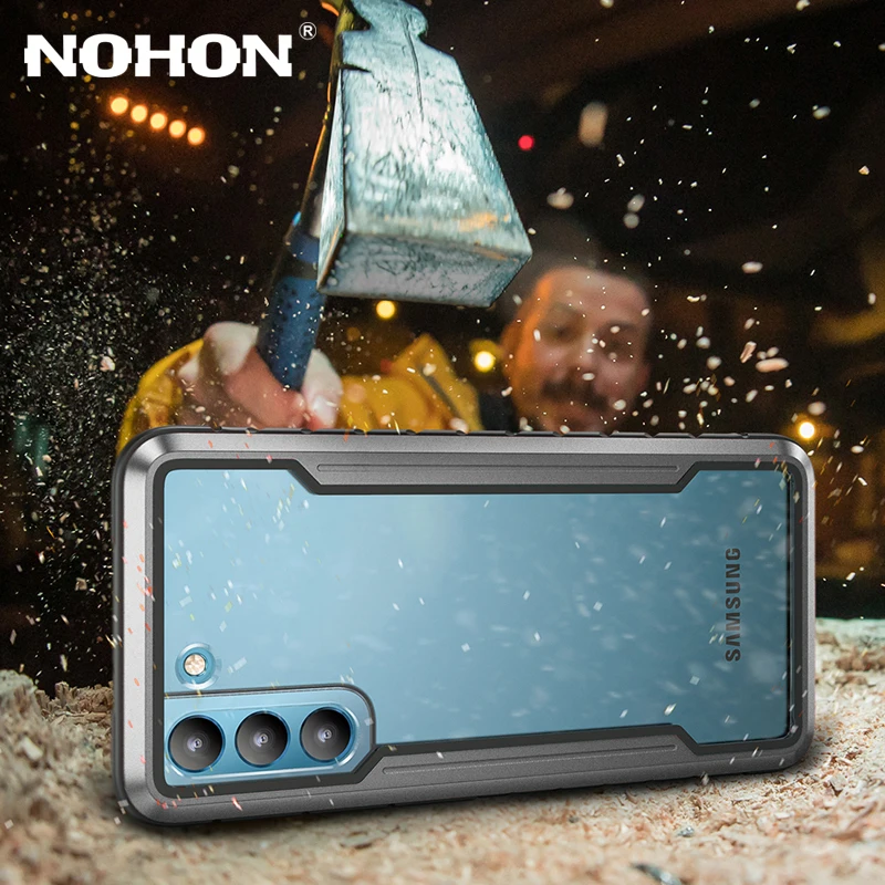 

NOHON Shockproof Mobile Phone Case for Samsung Galaxy S21 Plus S21 Ultra Aluminum TPU Bumper Clear Cover for Samsung S20
