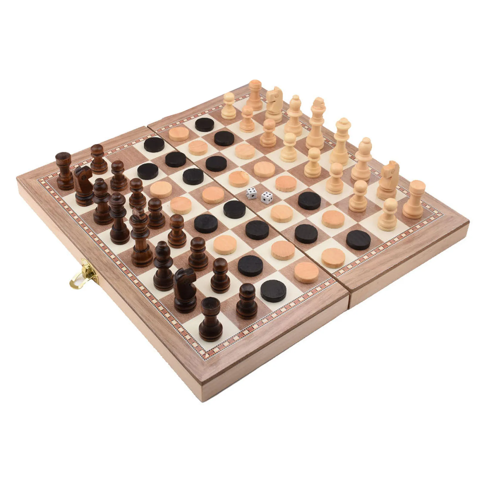 

3 IN 1 Folding Wooden Chess Set Solid Wood Gomoku Checkers Chess Board Game Toys Family Parent-Child Chessboard Games Kids Gift