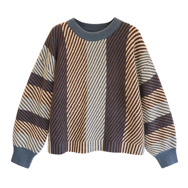 2019 Autumn winter clothes women Sweaters Geometric Stripe Pattern Long Sleeve Tops Lovely Pullovers Knitted Loose Sweater | Женская