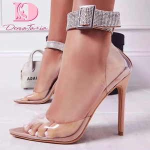 Женские босоножки с острым носком Dora Tasia, черные туфли-лодочки на тонком каблуке, с кристаллами, лето 2020