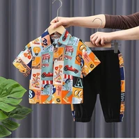 boy sets 2021 new childrens clothing baby boys and girls handsome short sleeves casual shirt set
