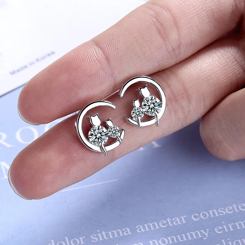 Новые модные двойные серьги гвоздики с милым котом для женщин и девочек милая