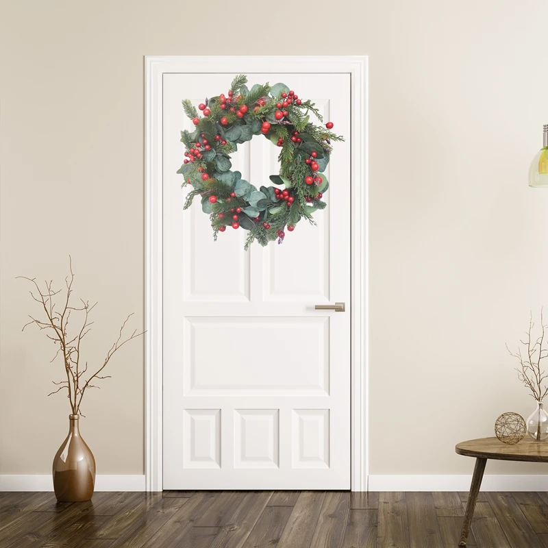

Wall Wreath Christmas Artificial Berries Garland Plastic Hanging Rattan Wreath for Party Decoration Christmas Gift