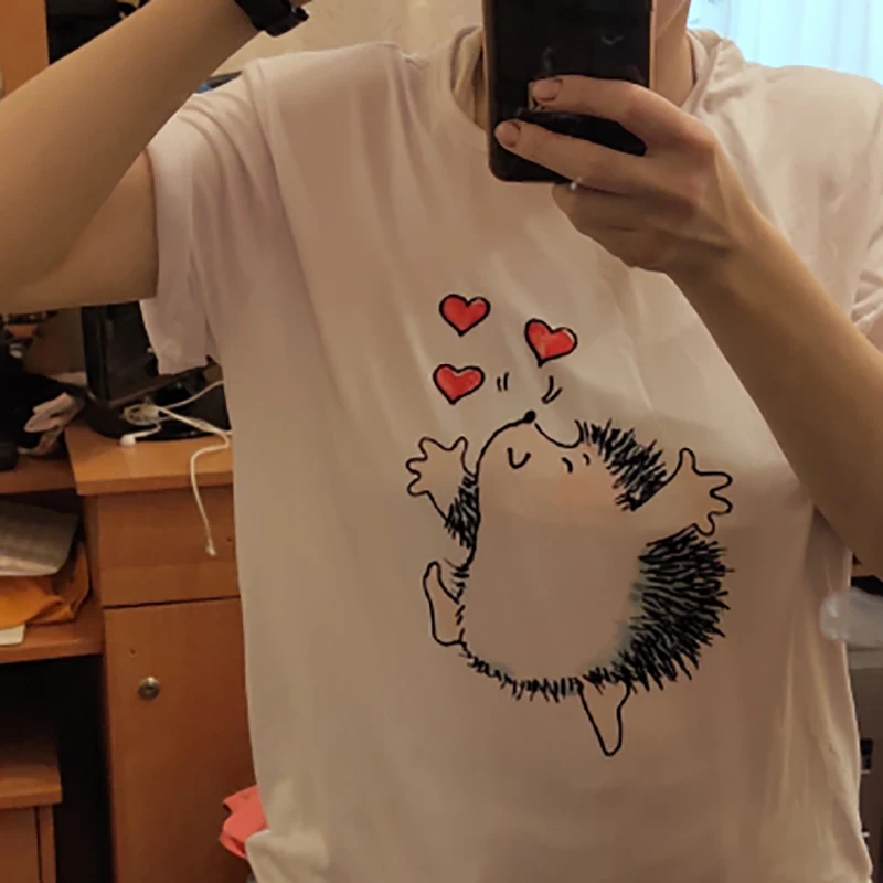 

Top Woman T-shirts Oversized T-shirt Women Hedgehog with Dandelion Spring Summer Tee shirt