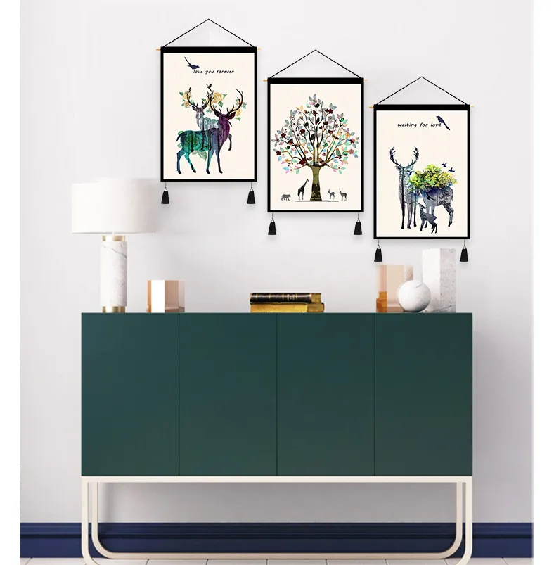 Nordic Deer Tapestries Leaf Wall Hanging Painting Cloth Money Tree Tapestry With Tassel Home Decor Living Room Art Tapiz | Дом и сад