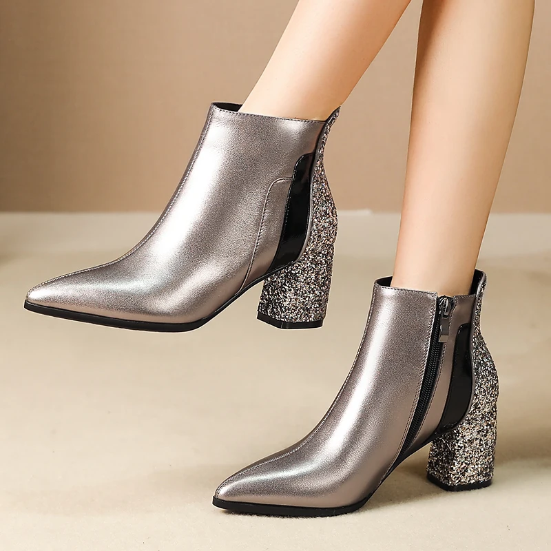 Большие размеры 42 женские осенние ботильоны из натуральной кожи на толстом