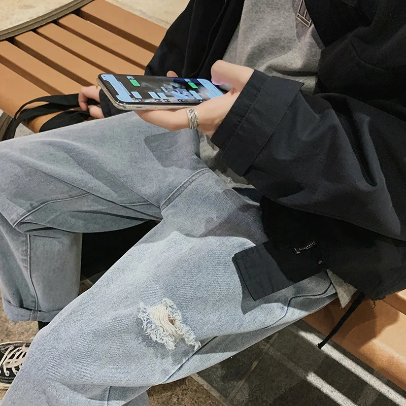 

Jeans Men Hole Oversize S-3XL Ankle-length Vintage Denim Retro Comfortable Ulzzang Handsome Fashion Hip Hop Punk Male Trousers