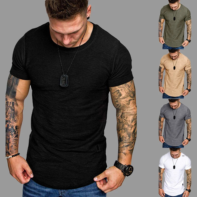 

Футболка мужская свободного покроя, модная однотонная Повседневная Деловая тенниска из хлопка с короткими рукавами, лето 2021