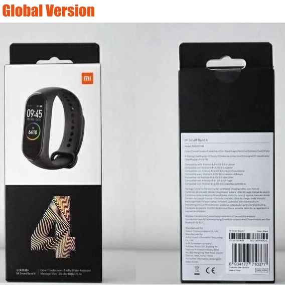 Global version Xiaomi mi Band 4 смарт-браслет mi Band 4 браслет трекер сердечного ритма 0,9" Большой AMOLED экран 5 АТМ водонепроницаемый браслет - Цвет: Global version