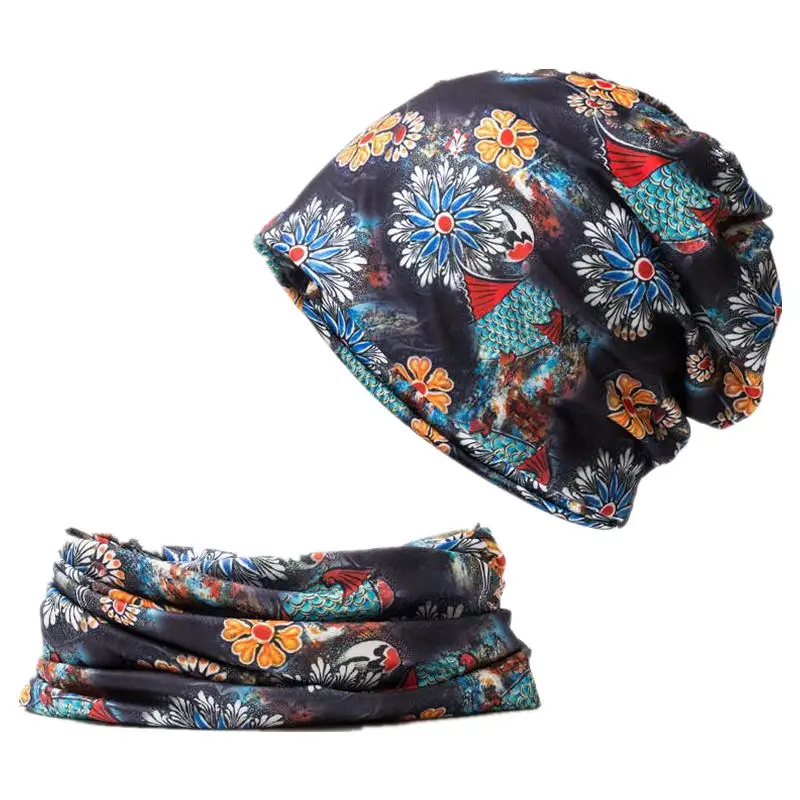 

Ldslyjr 2021, осенне-зимние хлопковые шапочки с цветочным принтом, Шапка-бини, шапка-тюрбан, шапка-шарф двойного назначения для мужчин и женщин 25