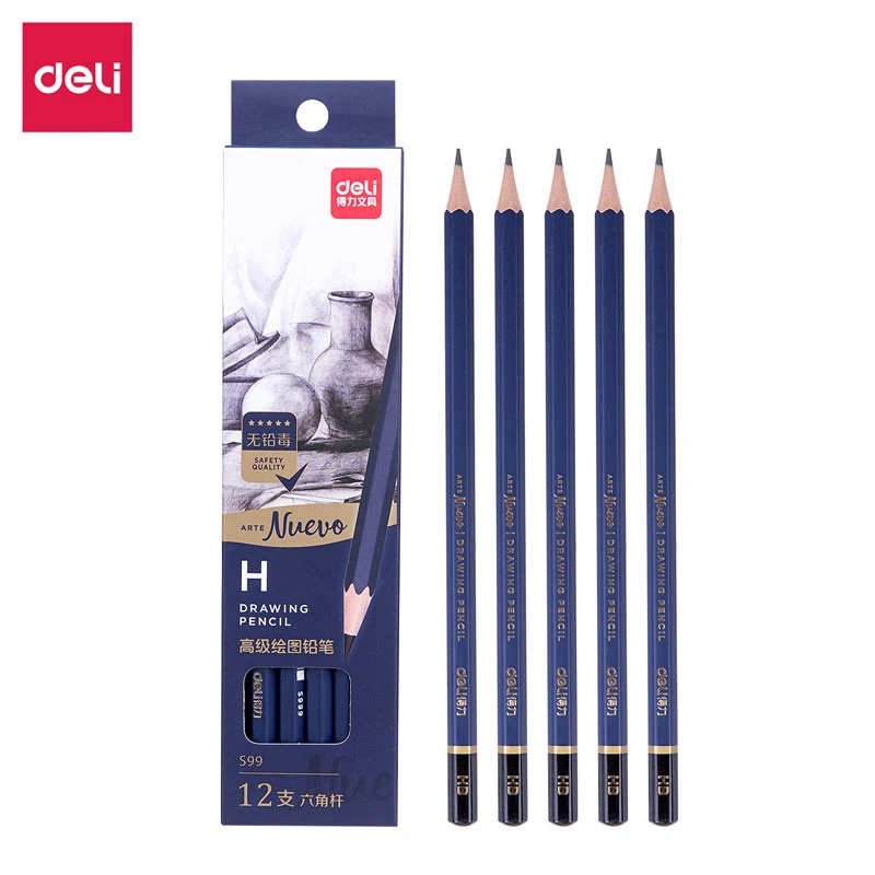 

Deli H Advanced Art Drawing Pencil Woodworking Pencil Sketching Pencils Set 12Pcs/box S999-H Lapices Office Supplies