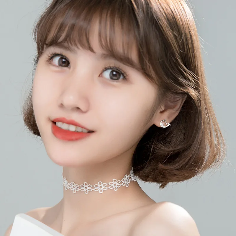 925 серебряные пухленькие милые маленькие серьги в виде Кита с фианитом CZ для