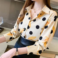 new womens blouse 2021 long vintage sleeve dots printed korean casual women chiffon shirts female tops blusas mujer clothing