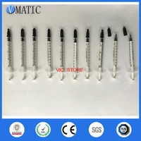free shipping 10 sets lot dispensing syringes 1cc 1ml plastic with tip cap white plug with black syringe cap