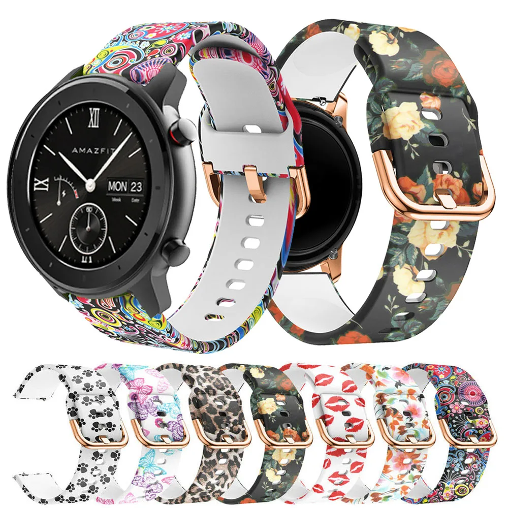 For Huami Amazfit GTR 42mm Amazfit Bip Sport Silicone Wrist Band Strap Printing Replacement Bracelet Strap Belt 20mm Watchband