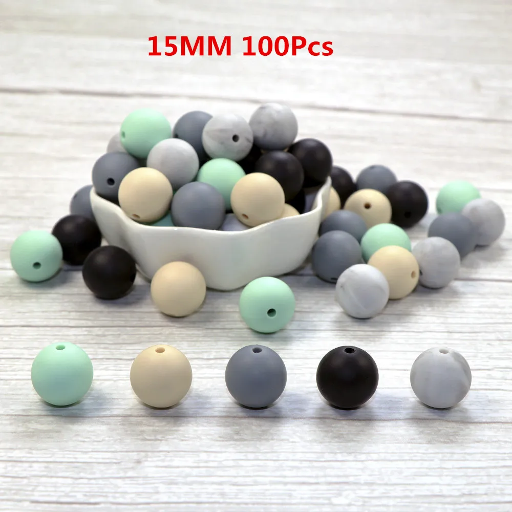 15MM G Joepada 100 шт./лот 9/12/15 мм силиконовых шариков, не содержащих бисфенола-а, делая детский аксессуар для прорезывания зубов игрушка Silcone Прорезывания Зубов Бусины, прорезыватель - Цвет: 15MM G
