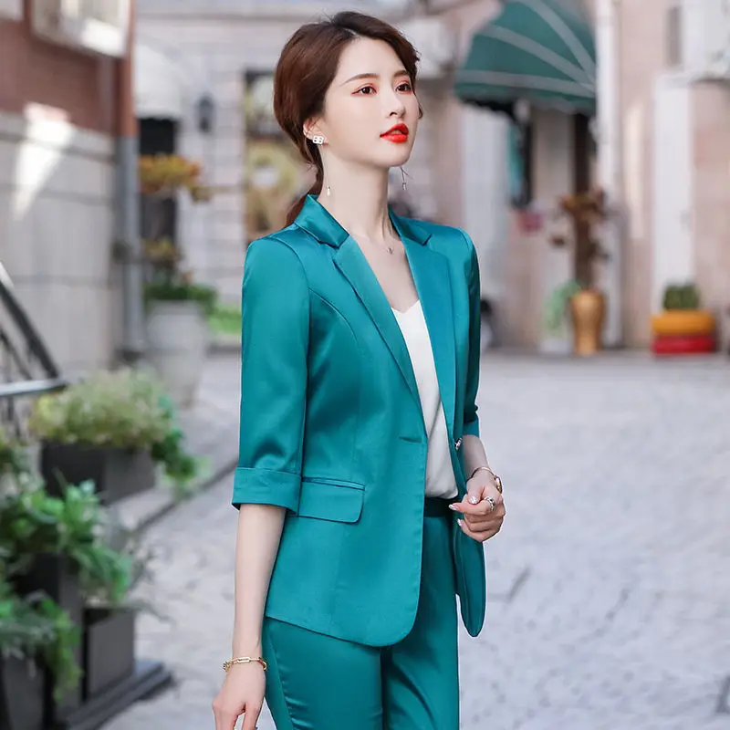 2021 Spring Autumn Women Office Solid Suit Female Notched Long Sleeve Blazer + Straight Trousers 2 Piece Set Lady Solid Set N197 enlarge