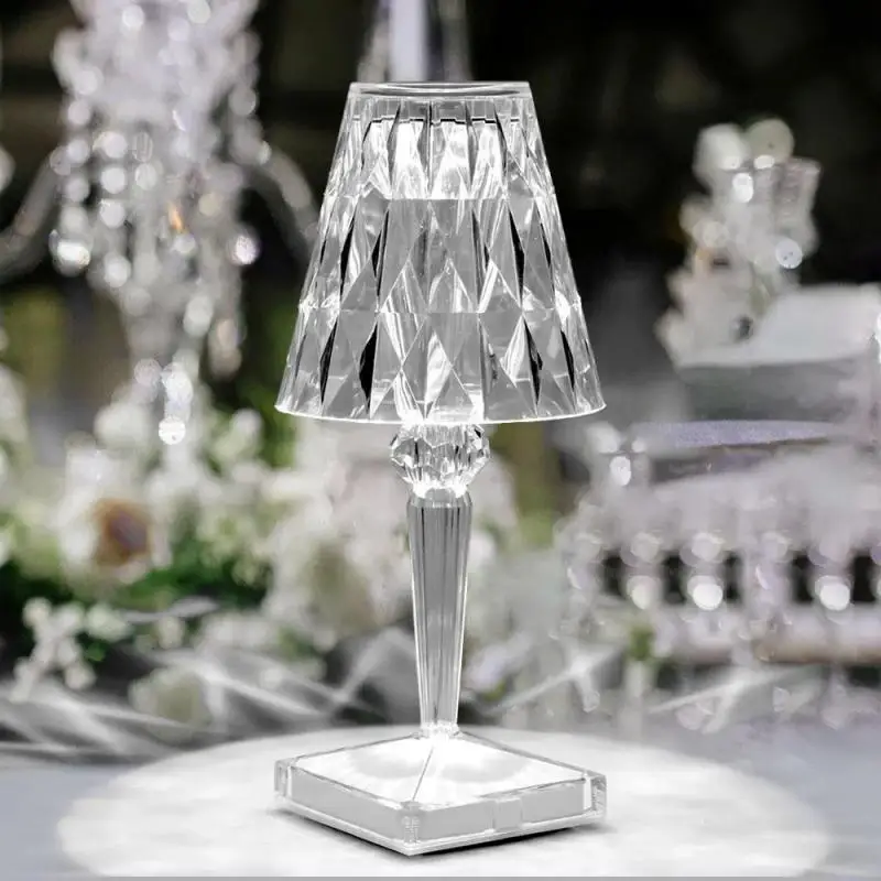 

Bedroom Bar Restaurant Table Lamp USB Charging DIY Creative Warm Light Acrylic Diamond Lampshade Wedding Home Bedroom Decor