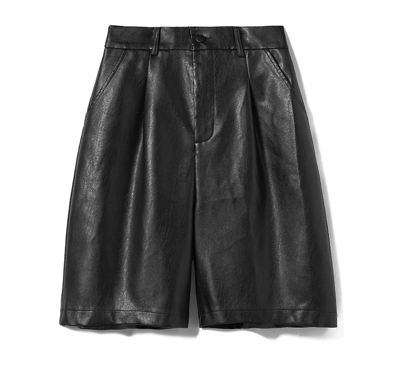 

Back Buttons S-3XL Fashion PU Leather Shorts Women's Autumn Winter New 2020 Loose Five Points Leather Trouser Plus Size Shorts