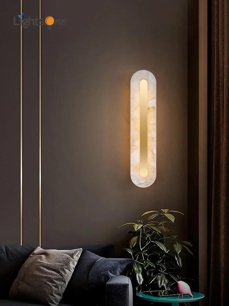 

Light luxury copper wall lamp modern villa living room long strip TV background wall lamp marble bedside wall light